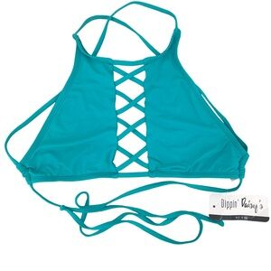 ✨NWT Dippin' Daisy's high-neck criss-cross bikini top in a teal small